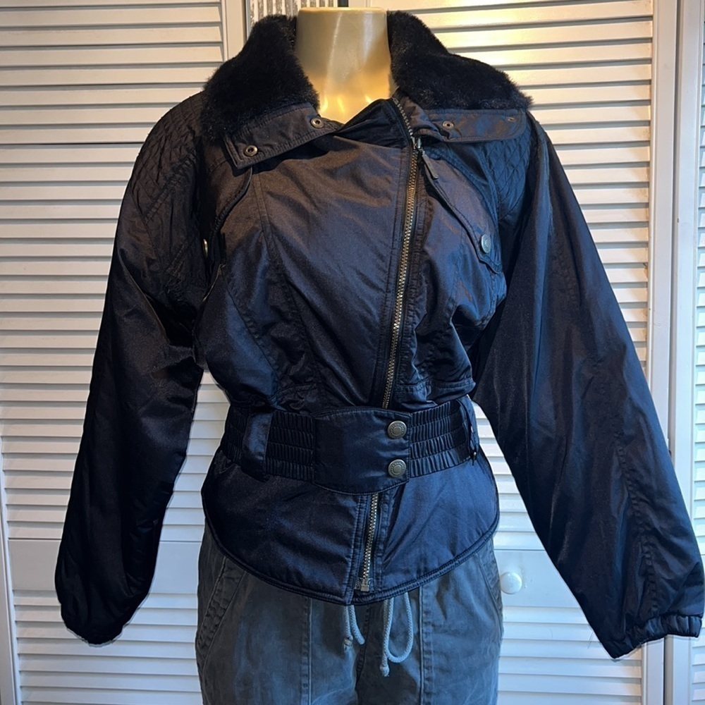 Vintage 80's OSSI  Skiwear Black Moto Style Ski Jacket Sz M